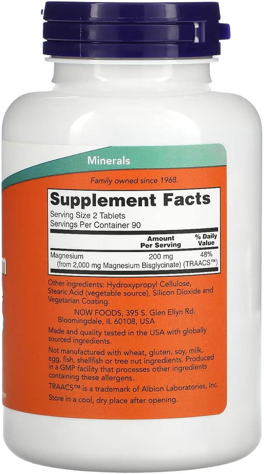 Glicinato Magnesio Now 180 Tabletas