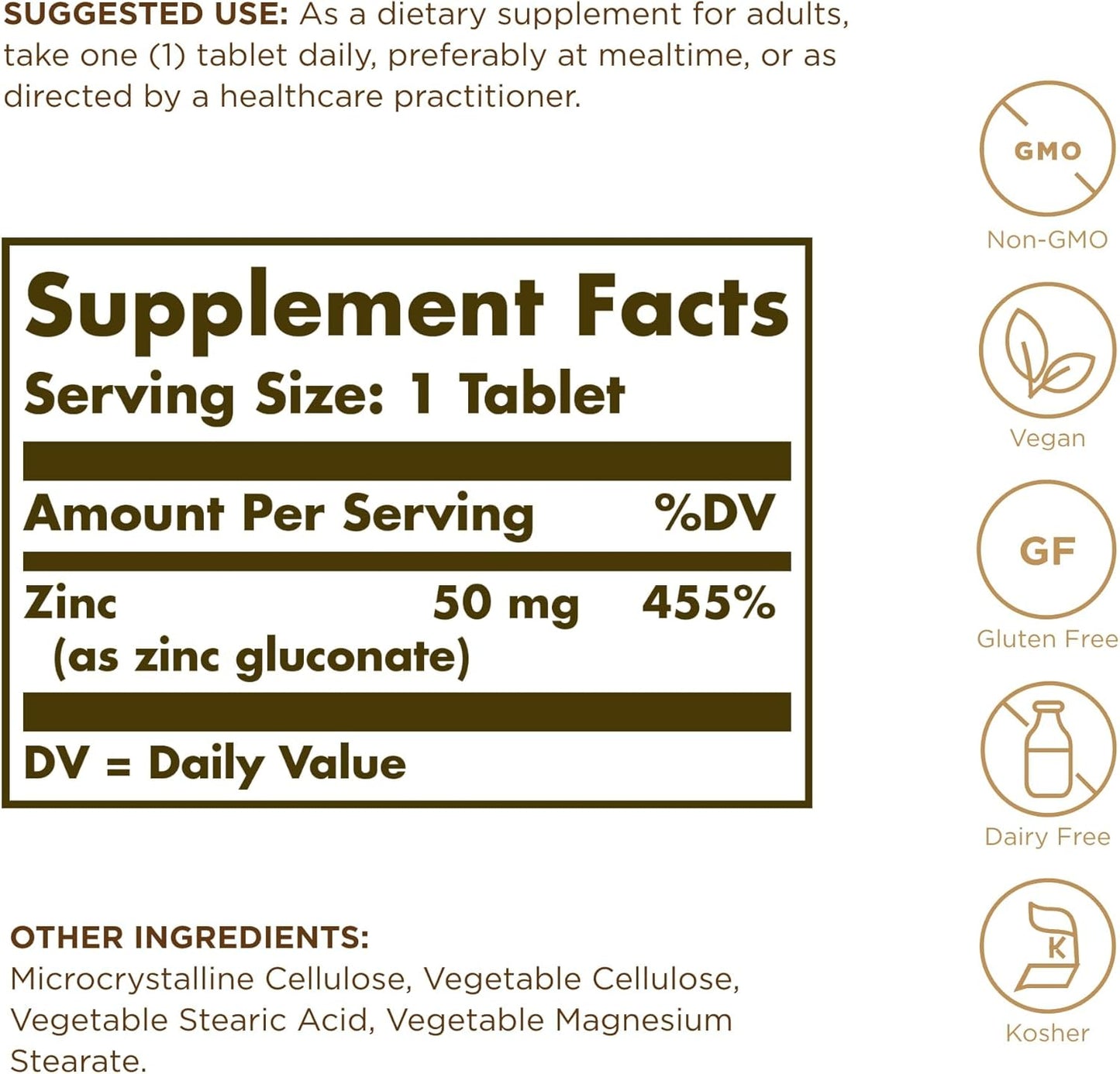 Zinc Salud Inmune 50 Mg 100 Tabletas Solgar