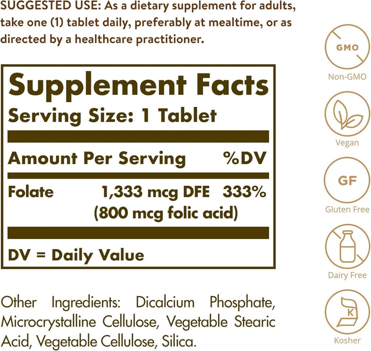 Solgar Acido Fólico 800 mcg 250 Tabletas