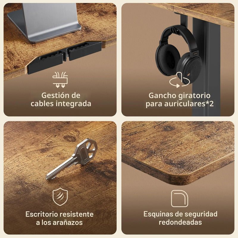 Escritorio Eléctrico De Pie Ajustable Marrón Rústico 120x60 Marron Rustico