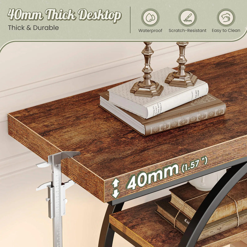 Mesa De Entrada Rústica 105 Cm Con Estantes Y Diseño Moderno Marron Rustico