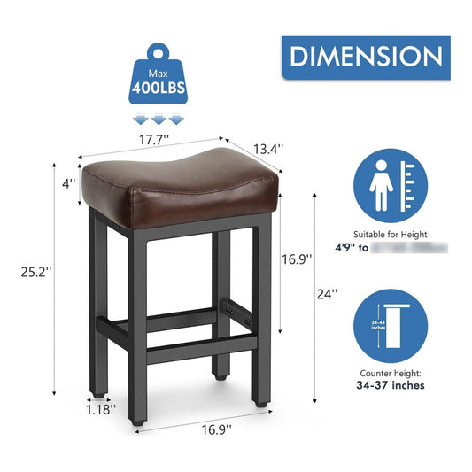 Taburetes De Bar Modernos 2 Piezas Altura 61 Cm Cuero Marrón 24 Pulgadas - Marrón/negro 02