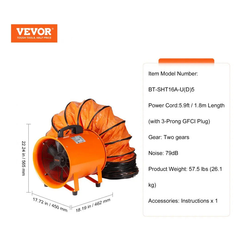 Ventilador Soplador Extractor Vevor 16 Pulgadas Ducto De 5m 110v