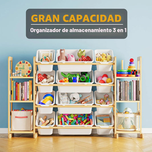 Organizador De Juguetes 6 Estantes 12 Contenedores Para Sala Blanco