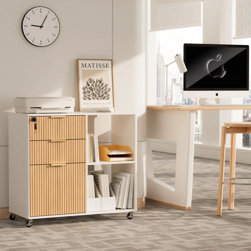 Móbile Archivador Lateral De Madera 3 Cajones Para Oficina Oak-white