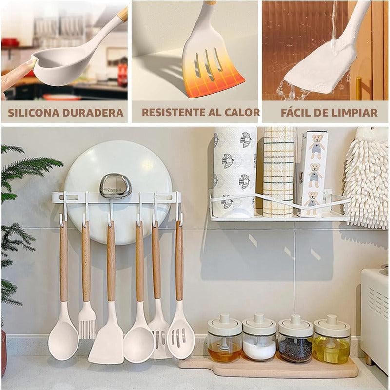 Juego De Utensilios De Cocina 24 Piezas Silicona Resistente Caqui