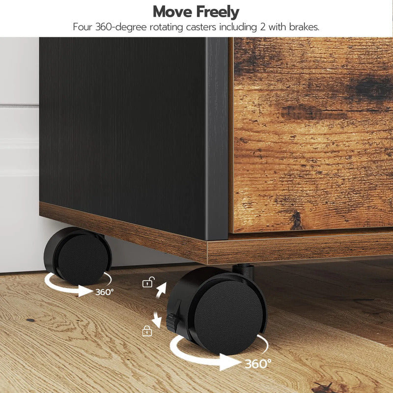 Archivador De 7 Cajones De Madera Para Oficina Y Estudio Rustic Brown + Black