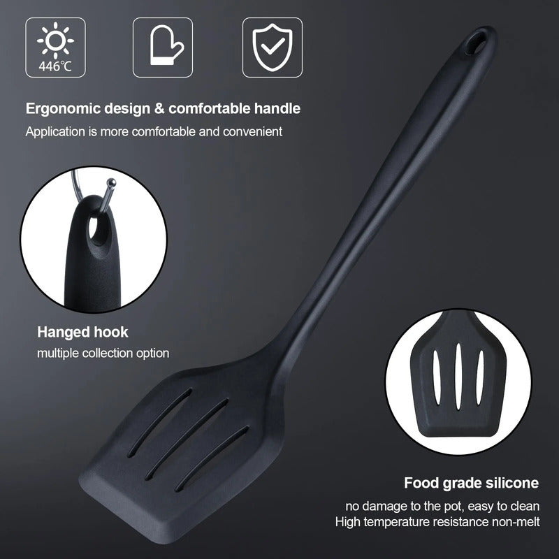 Juego De Utensilios De Cocina 18 Piezas Silicona Y Cuchillos Negro