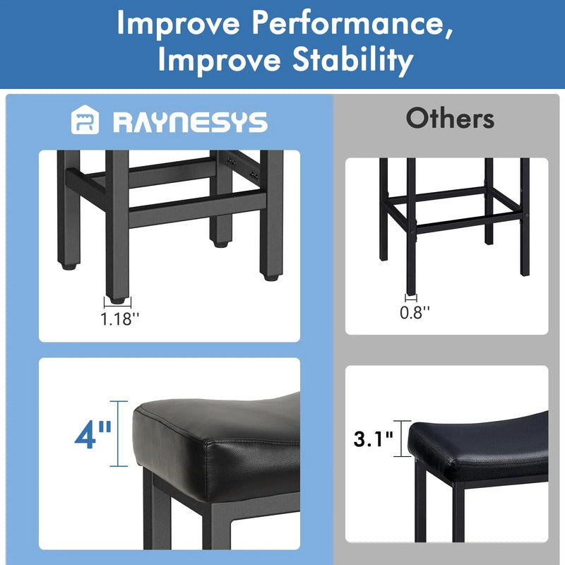 Taburetes De Bar Modernos Altura 60 Cm Cuero Sintético Negro Acabado De La Estructura Color Del Asiento