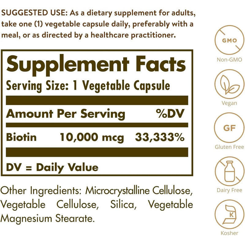 Suplemento Solgar Biotina 10,000 Mcg X 60, Envío Rápido Sin Sabor