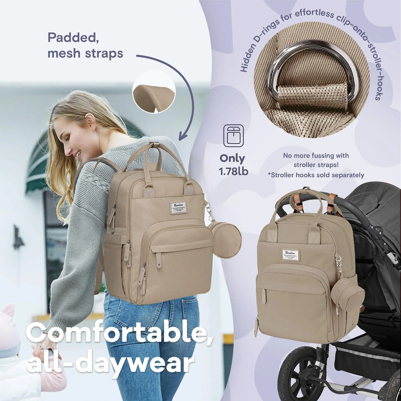 Mochila Para Pañales Impermeable Con Cambiador Y 17 Bolsillo Arcilla Diseño De La Tela