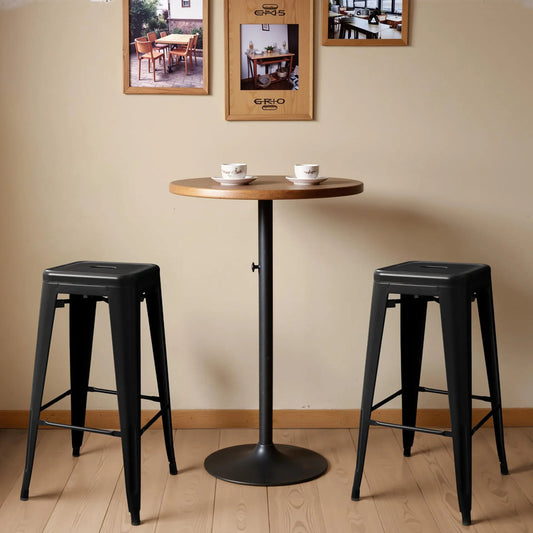 Juego De 4 Taburetes De Bar Metálicos Apilables Negros 76 Cm Negro Oscuro