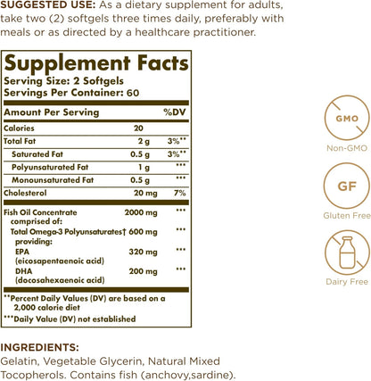 Solgar Omega-3 Fish Oil Concentrado 120 Capsulas