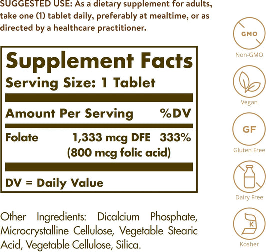 Solgar Acido Fólico 800 mcg 250 Tabletas