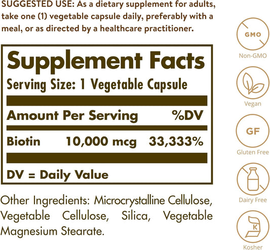 Suplemento Solgar Biotina 10,000 Mcg X 60