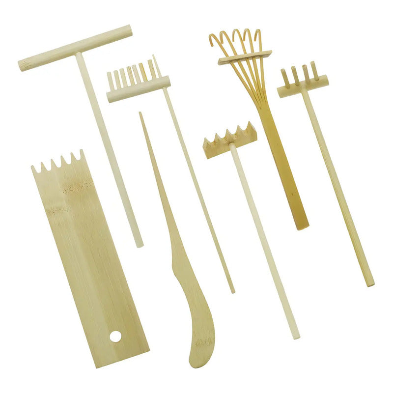 Rastrillos De Bambú Cayway Para Jardín Zen Con 7 Piezas Madera