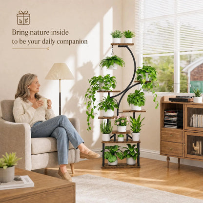 Soporte Para Plantas De Interior Con Luces De Cultivo 8 Nive Marrón Rústico + Negro