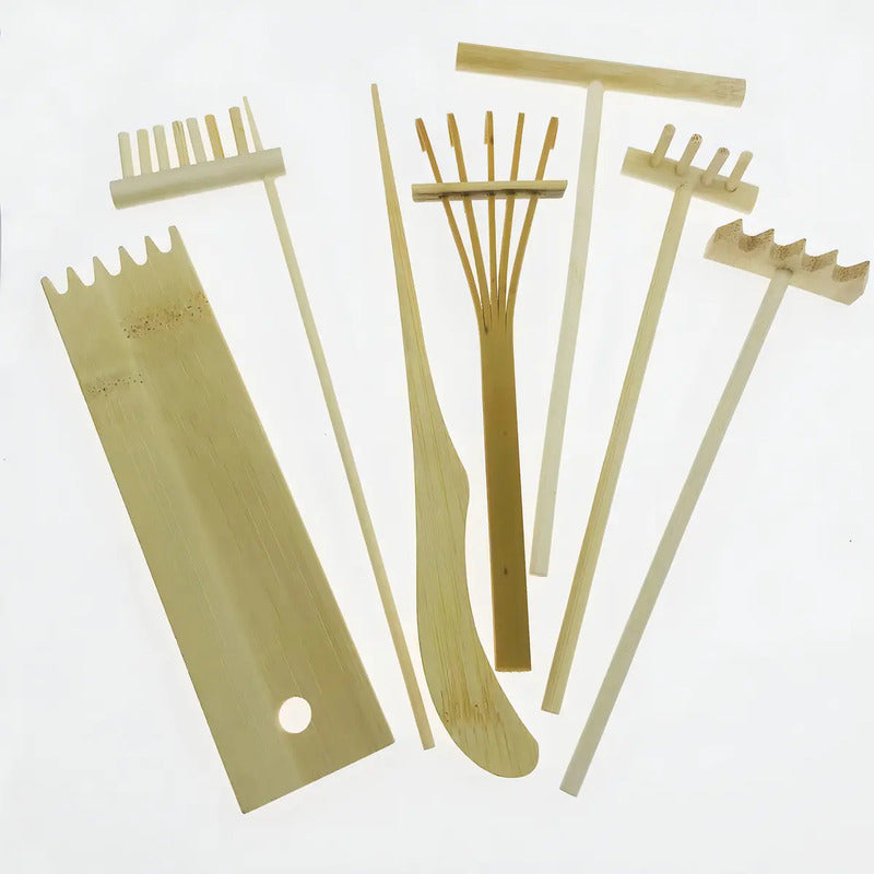 Rastrillos De Bambú Cayway Para Jardín Zen Con 7 Piezas Madera