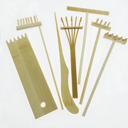 Rastrillos De Bambú Cayway Para Jardín Zen Con 7 Piezas Madera