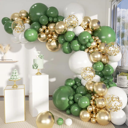 Kit Arco De Globos Verde Blanco Oro 146 Piezas Decoración Fi