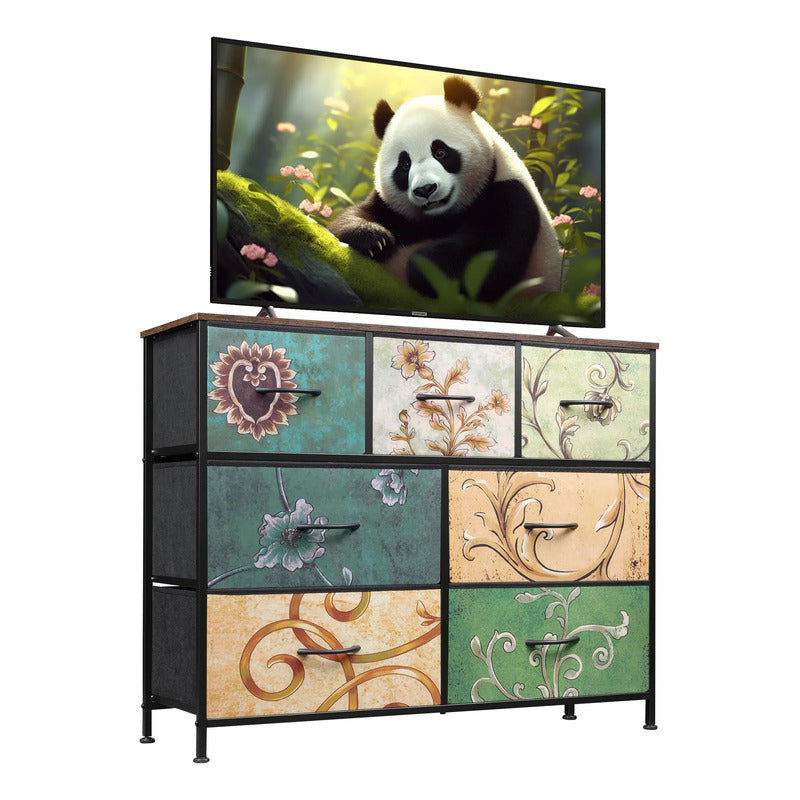 Mueble De Tv 7 Cajones Mesa Consola Para Tv 45 Pulgadas Pintado Floral