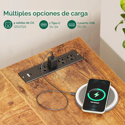 Escritorio En L Con Tomas De Corriente 120 Cm Marrón Rústico Marron Rustico