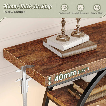 Mesa De Entrada Rústica 105 Cm Con Estantes Y Diseño Moderno Marron Rustico