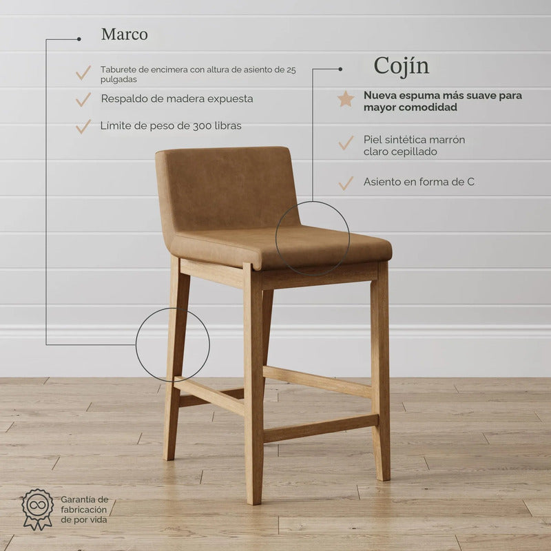 Taburete De Bar Moderno Con Respaldo Piel Sintética Marrón C Acabado De La Estructura Color Del Asiento