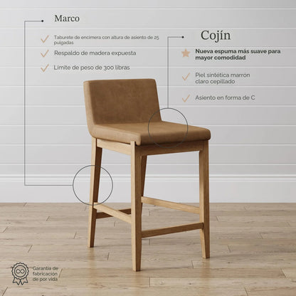 Taburete De Bar Moderno Con Respaldo Piel Sintética Marrón C Acabado De La Estructura Color Del Asiento