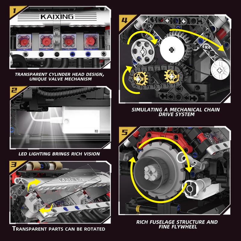 Kaiyu K96212 V6 Motor Mecánico 664 Piezas 664