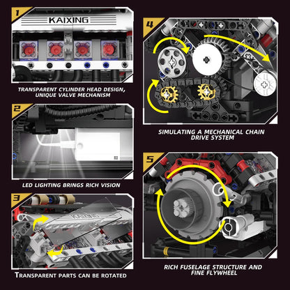 Kaiyu K96212 V6 Motor Mecánico 664 Piezas 664