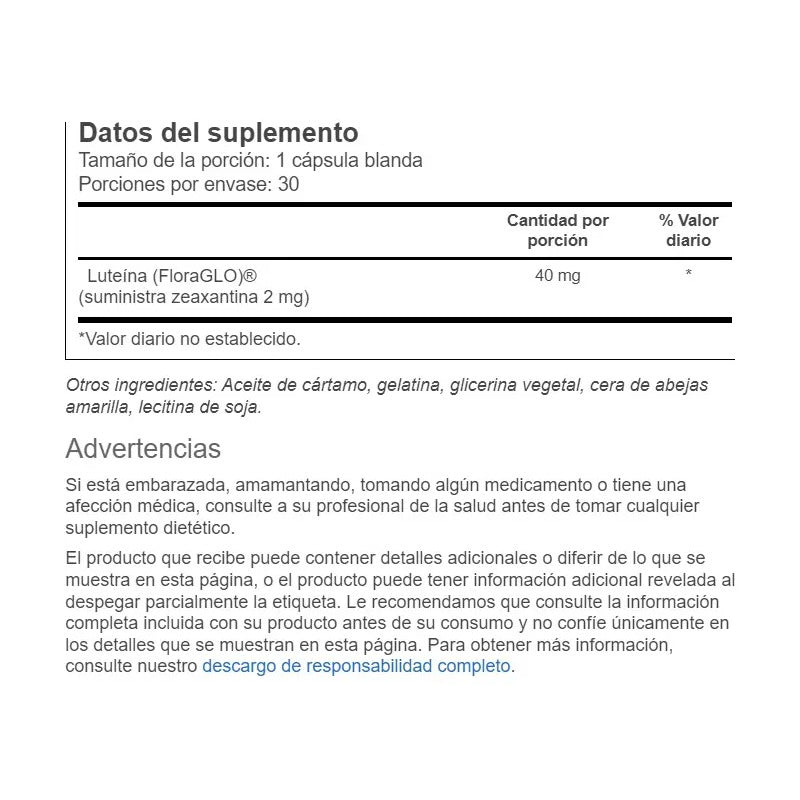 Solgar Lutein 40 Mg 30 Softgels Sin Sabor