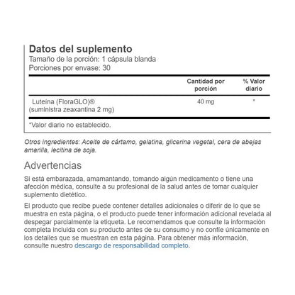Solgar Lutein 40 Mg 30 Softgels Sin Sabor