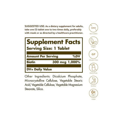 Solgar Biotina 300 Mcg  100 Tabletas N/a