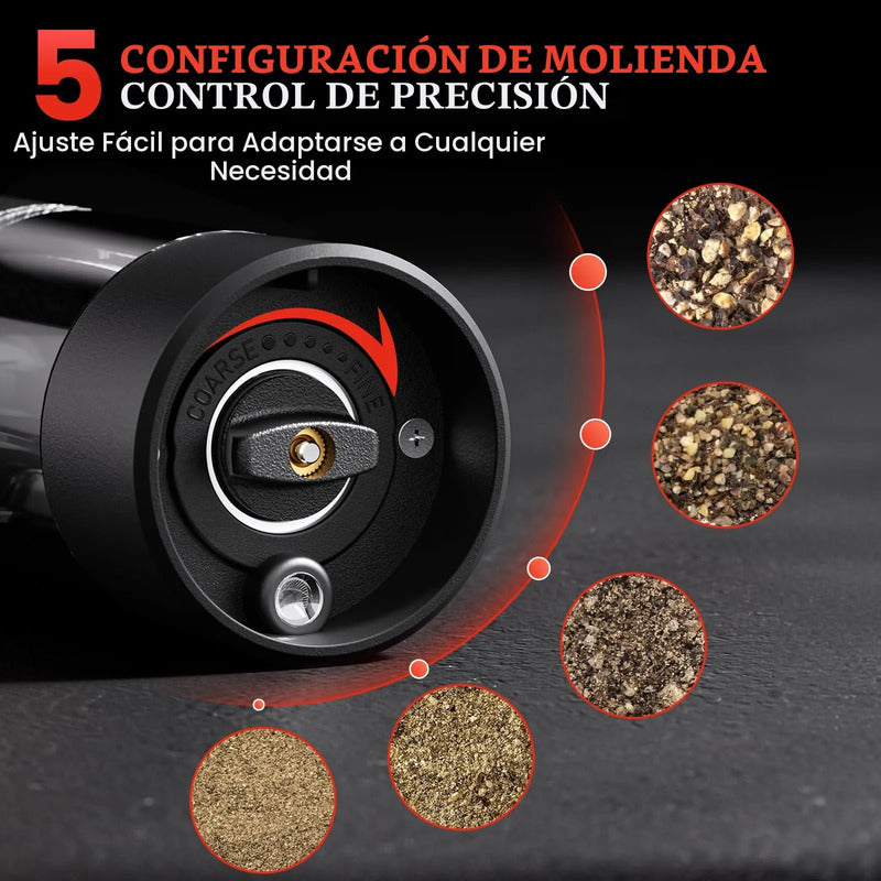 Molinillo Eléctrico De Sal Y Pimienta Ajuste De Grosor Led 2 Negro, Negro