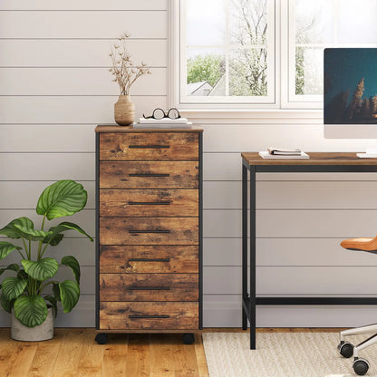 Archivador De 7 Cajones De Madera Para Oficina Y Estudio Rustic Brown + Black