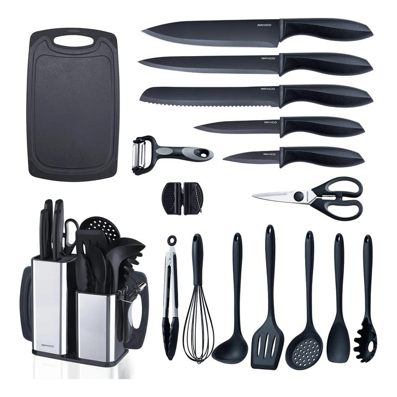 Juego De Utensilios De Cocina 18 Piezas Silicona Y Cuchillos Negro