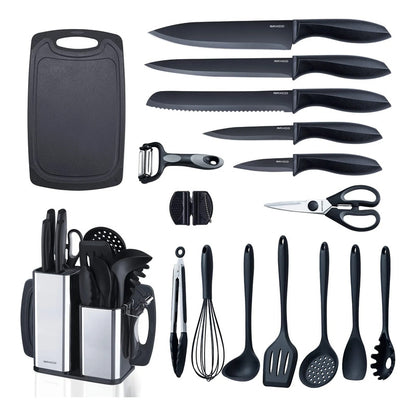 Juego De Utensilios De Cocina 18 Piezas Silicona Y Cuchillos Negro