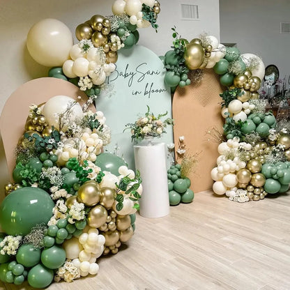 Kit Arco De Globos Verde Blanco Oro 146 Piezas Decoración Fi