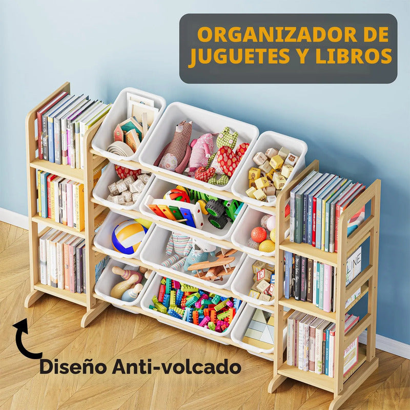 Organizador De Juguetes 6 Estantes 12 Contenedores Para Sala Blanco