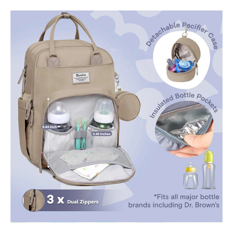 Mochila Para Pañales Impermeable Con Cambiador Y 17 Bolsillo Arcilla Diseño De La Tela