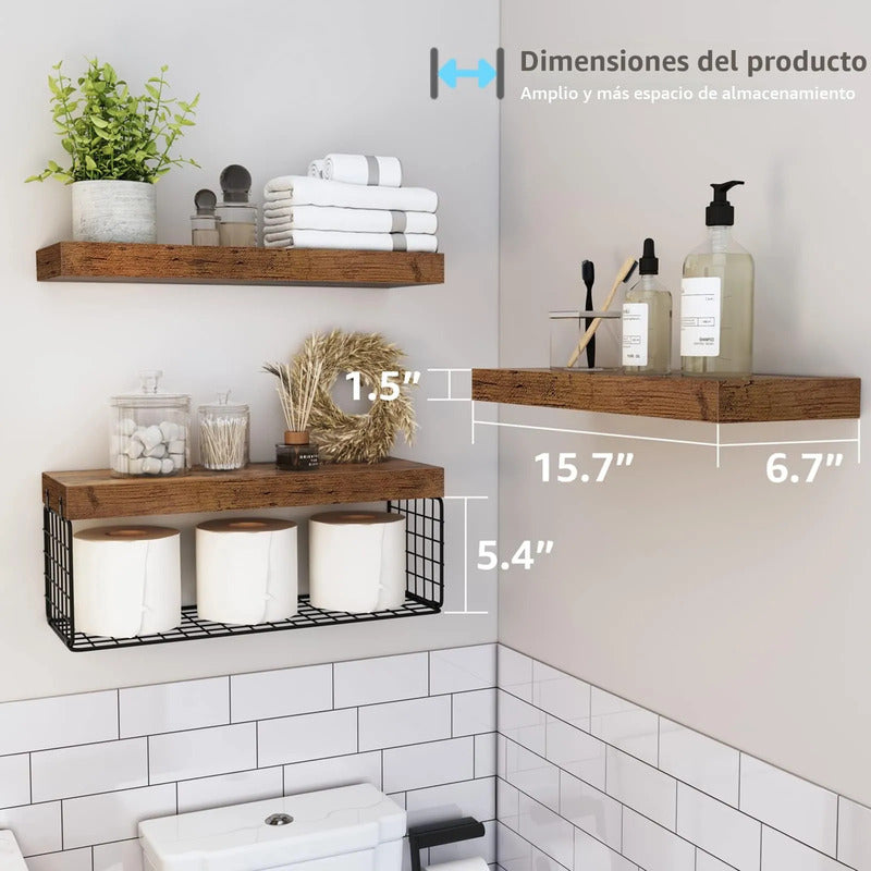 Estantes Flotantes Para Baño Almacenamiento Rústico Juego De A. Marrón