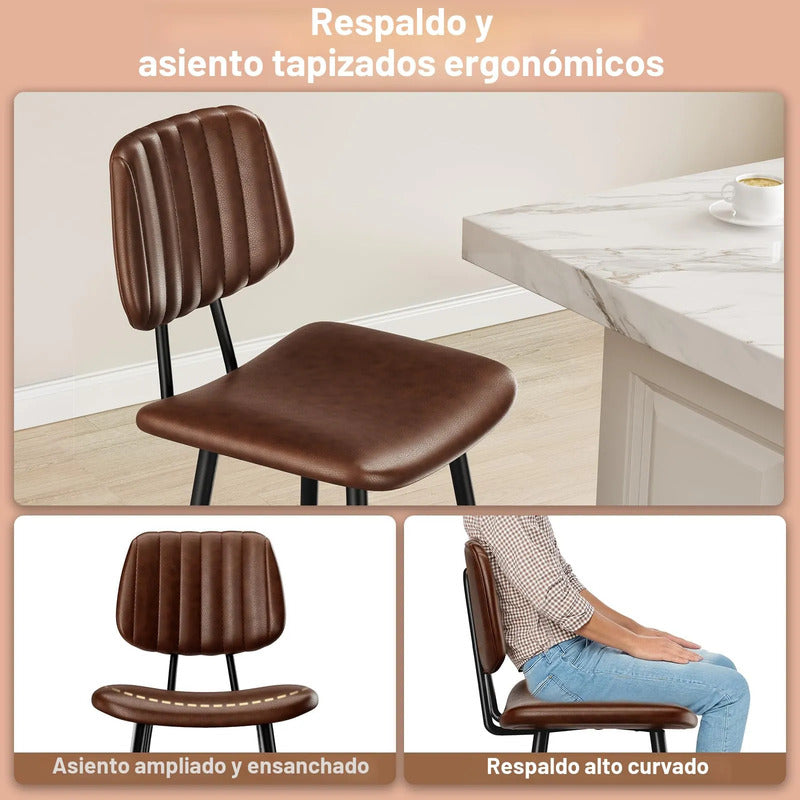 Juego De 2 Taburetes De Bar En Cuero Marrón Oscuro 61 Cm Acabado De La Estructura Color Del Asiento