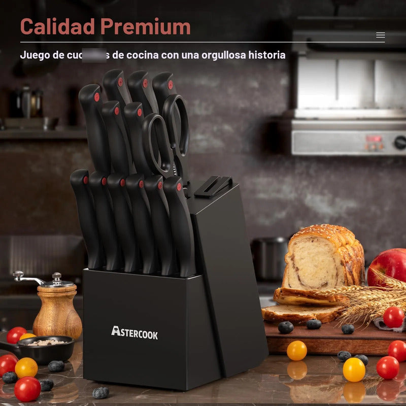 Juego De Cuchillos De Cocina 15 Piezas Con Bloque Negro Acer Negro