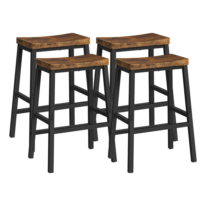 Juego De 4 Taburetes De Bar Rústicos Marrón Y Negro 60 Cm Marrón Rústico + Negro