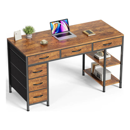 Escritorio De Oficina 120 Cm Con 6 Cajones Marrón Rústico Marron Rustico