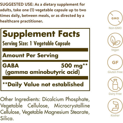 Solgar Gaba 500 Mg 100 Capsulas Sin Sabor