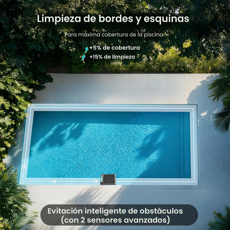 Robot Limpieza Piscina Solar 24/7 Control App Evita Obstácul Gris 10,8 Voltios
