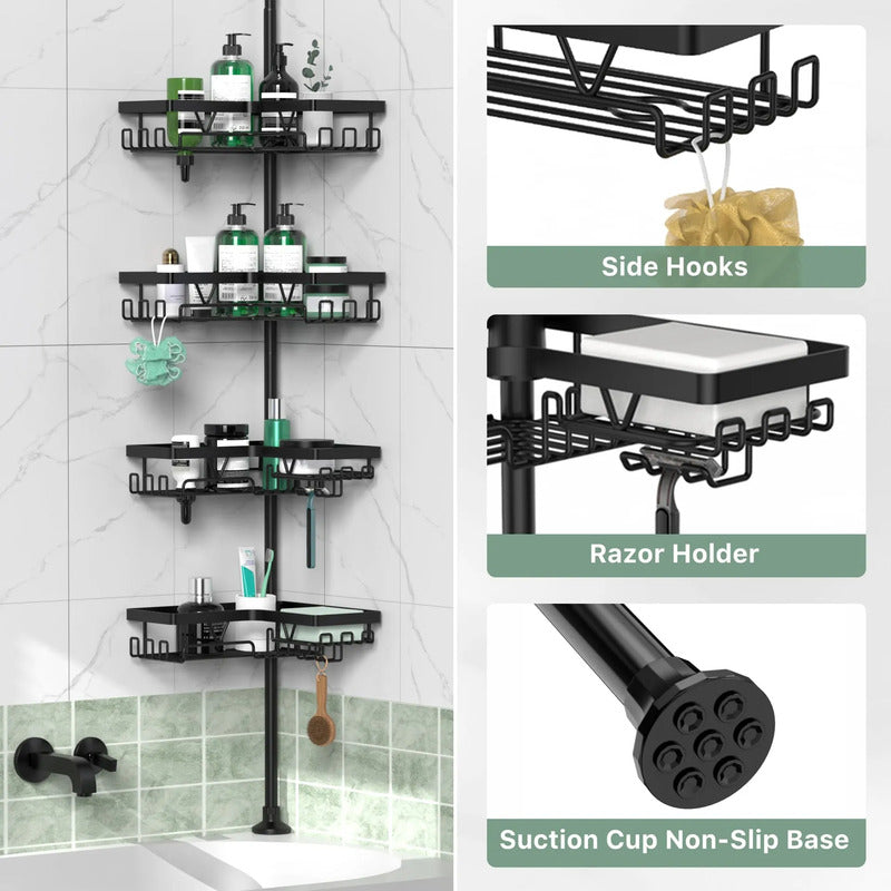 Organizador De Ducha Esquina Acero Inoxidable 4 Niveles Ajus Negro Oscuro