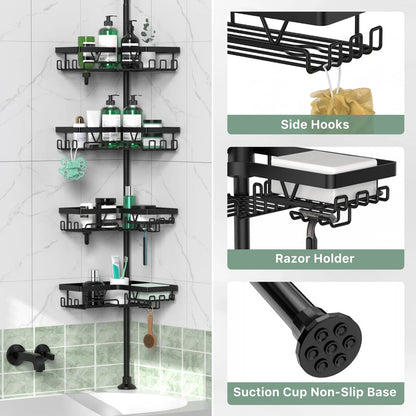 Organizador De Ducha Esquina Acero Inoxidable 4 Niveles Ajus Negro Oscuro